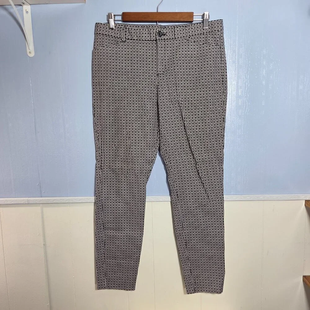 Gap Size 10R Slim City Black White Print Casual Ankle Straight Leg Pants - Picture 2 of 10